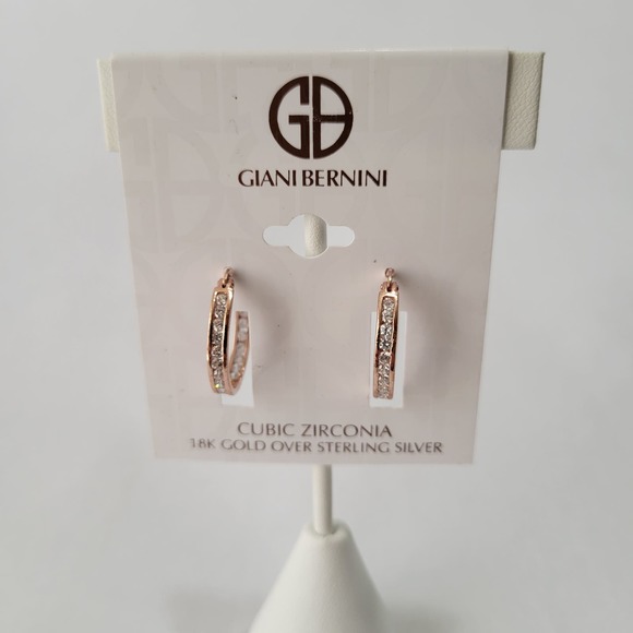 Giani Bernini Small Cubic Zirconia Inside Out Hoop Earrings Rose Gold NEW - Picture 6 of 6